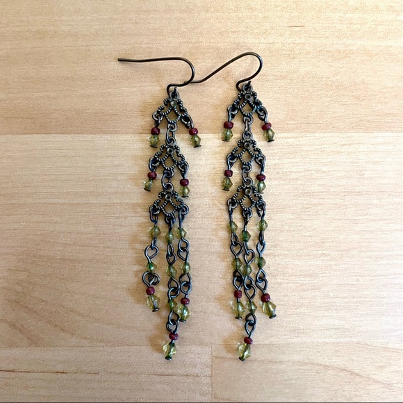 Jewelry - Long Dangly Metal and Beaded Earrings